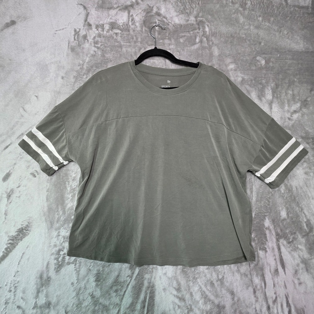 SO Sporty Womens XL Sage Green Striped Sleeve Modal Blend Boxy T-Shirt
